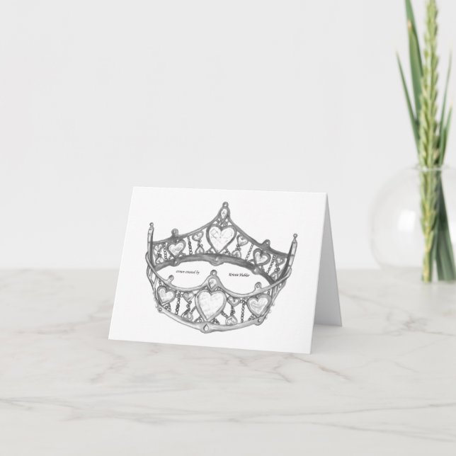 Silver Queen of Hearts Kronen Tiara Mitteilungskar Karte (Vorderseite)