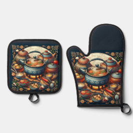 Silver Quilted Oven Mitt Ofenhandschuh & Topflappen-Set