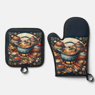 Silver Quilted Oven Mitt Ofenhandschuh & Topflappen-Set