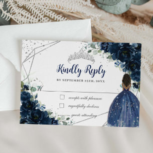 Silver Quinceañera Antwort von Navy Blue Floral Pr