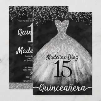 Silver Quinceanera Geburtstag Einladung Cumpleanos