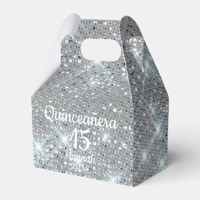 Silver Quinceañera Girl 15. Geburtstag Vielen Dank Geschenkschachtel (Vorderseite)