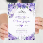 Silver Quinceañera Lila Crown Mexican Butterfly Einladung<br><div class="desc">Quinceañera Lila & Silver Crown mexikanische Schmetterling Einladung Mis Quince 15 Anos,  16. Geburtstag, </div>