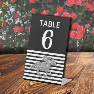 Silver Racehorse Brautparty Tischnummer Sockelschild