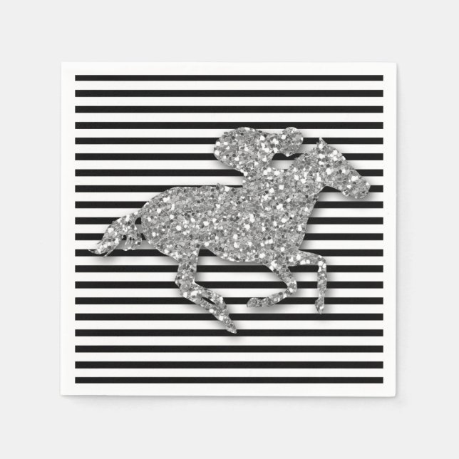 Silver Racehorse Schwarz-Weiß Streifen Serviette (Vorderseite)