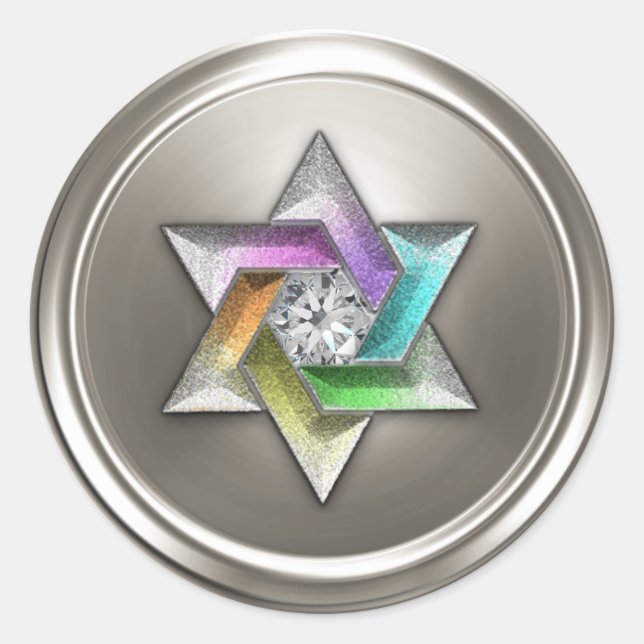 Silver Rainbow Star von David Gem Runder Aufkleber (Vorderseite)