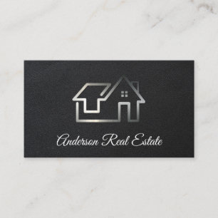 Silver Real Anwesen Logo   Schwarzleder Visitenkarte