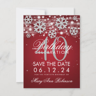 Silver Red 40. Geburtstag Rett Datum Winter Save The Date
