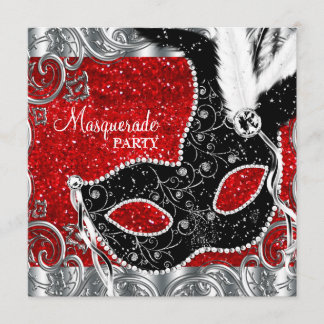 Silver Red and Black Mask Masquerade Party Einladung