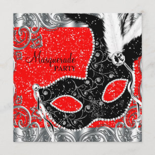 Silver Red and Black Mask Masquerade Party Einladung