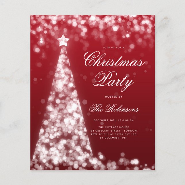 Silver Red Christmas Tree Einladungs-Programm Menü (Vorne)