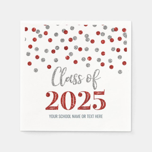 Silver Red Confetti Class of 2025 Napkins Serviette (Vorderseite)
