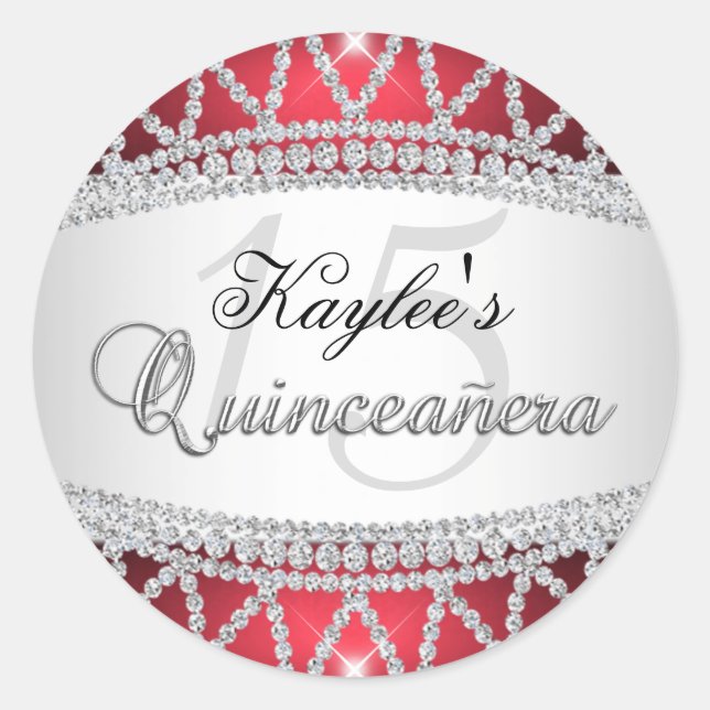 Silver & Red Diamond Quinceanera Sticker (Vorderseite)