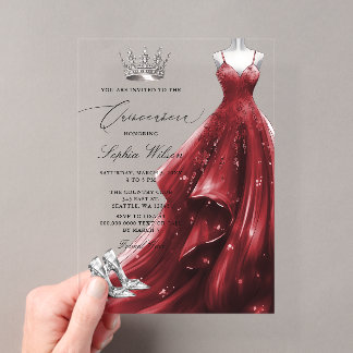 Silver Red Dress Princess Quinceañera Acryleinladungen