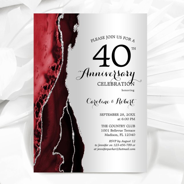 Silver Red Elegant 40 Jahre Jubiläum Einladung (Von Creator hochgeladen)