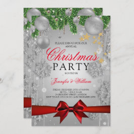 Silver & Red Glam Weihnachtsfeier Einladung