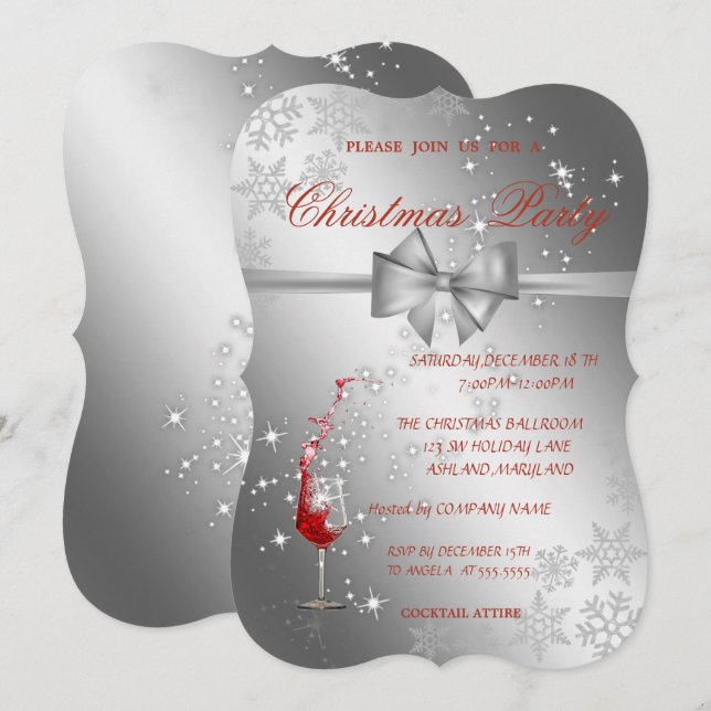 Silver Red Glass, Corporate Christmas Party Einladung (Vorne/Hinten)