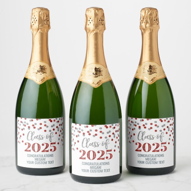 Silver Red Glitzer Class of 2025 Abschluss (Flaschen)