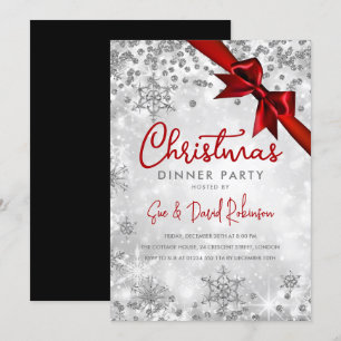 Silver Red Glitzer Ribbon Xmas Winterurlaub Einladung