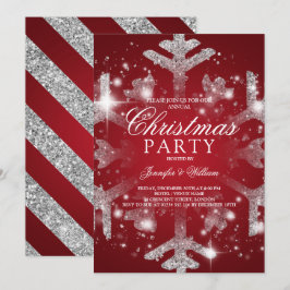 Silver Red Glitzer Snowflake Xmas Feiertage Party Einladung