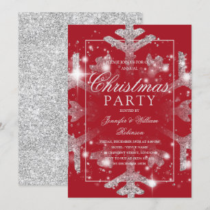 Silver Red Snowflake Xmas Feiertage Party Einladung