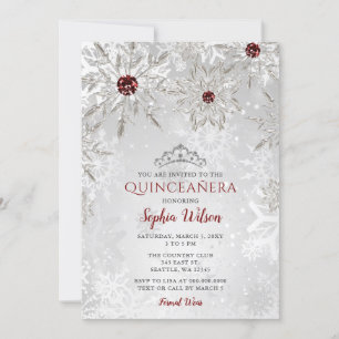 Silver Red Snowflakes Tiara Quinceañera Einladung