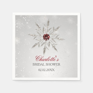 Silver Red Snowflakes Winter Brautparty Serviette
