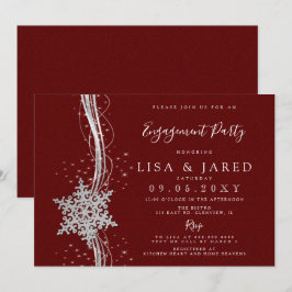 Silver Red Snowflakes Winter Engagement Party Einladung