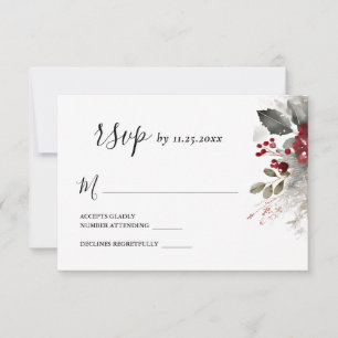 Silver Red Winter Christmas RSVP Karte