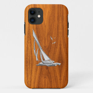 Silver Regatta Sailboat auf Teak Veneer iPhone 11 Hülle