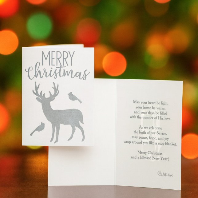 Silver Rentier und Kardinal Frohe Weihnachten Folienkarte (Von Creator hochgeladen)