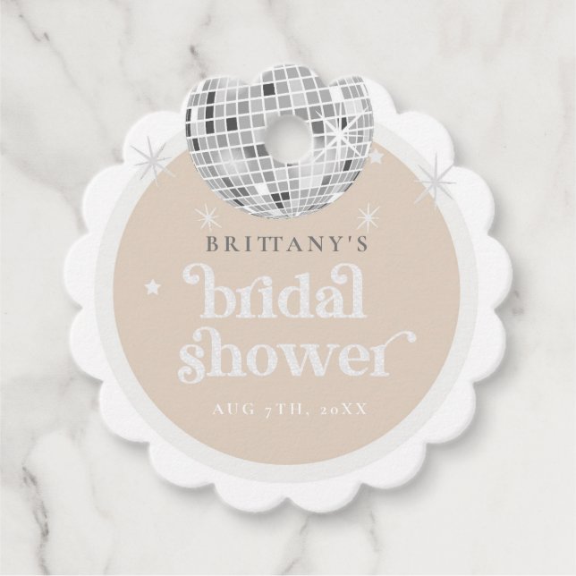 Silver Retro Disco Scallopie Brautparty Geschenkanhänger (Vorderseite)