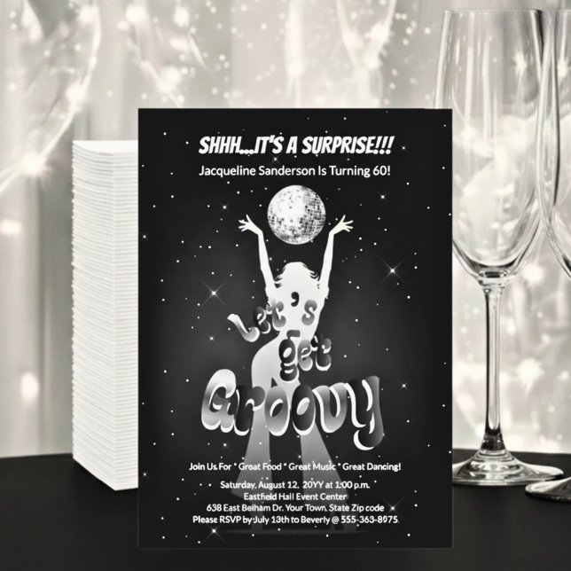 Silver Retro Let's Get Groovy 60th Birthday Party Einladung (Von Creator hochgeladen)
