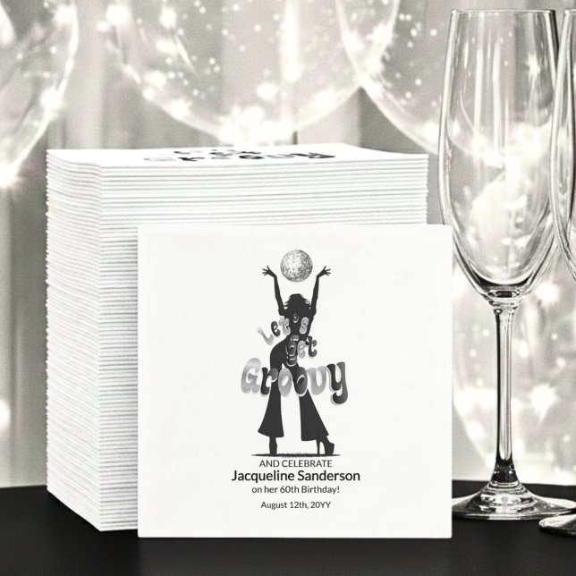 Silver Retro Let's Get Groovy 60th Birthday Serviette (Von Creator hochgeladen)