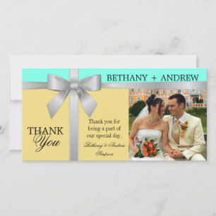Silver Ribbon Aqua Yellow Wedding Vielen Dank Dankeskarte