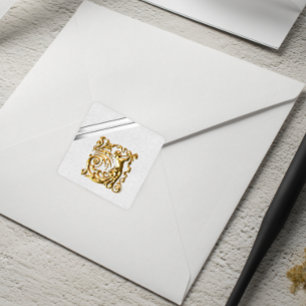 Silver Ribbons und Gold Wedding Quadratischer Aufkleber
