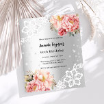 Silver rosa Flora Geburtstagseinladung<br><div class="desc">Für eine elegante 60. Geburtstagsfeier (oder jedes Alter). Ein silbernes Imitat mit rosa und Rose goldfarbenen Blumen,  Rose,  Diamanten und weißer Spitze. Personalisieren Sie Ihre Namen und Details und fügen Sie diese hinzu. 1 Blatt = 1 Einladung mit Druckkante bis Kante.</div>