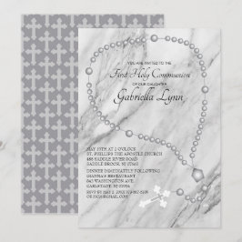 Silver Rosary Beads Erste heilige Kommune Einladung