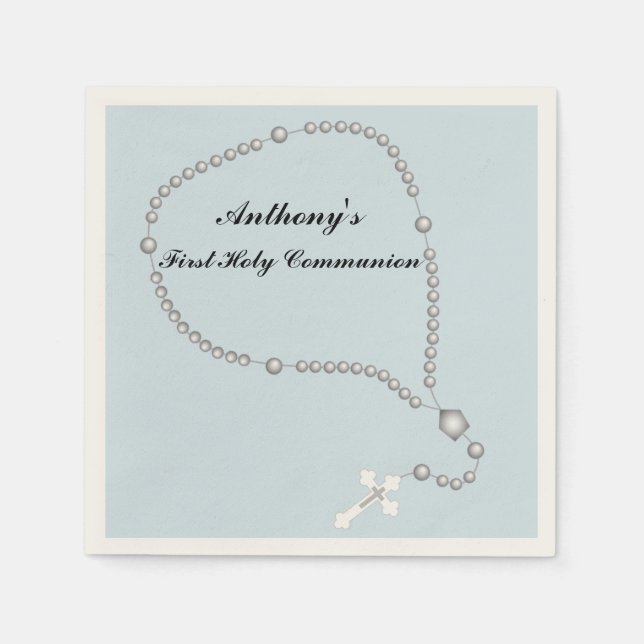 Silver Rosary Beads Kommunion Personalisiert Napki Serviette (Vorderseite)