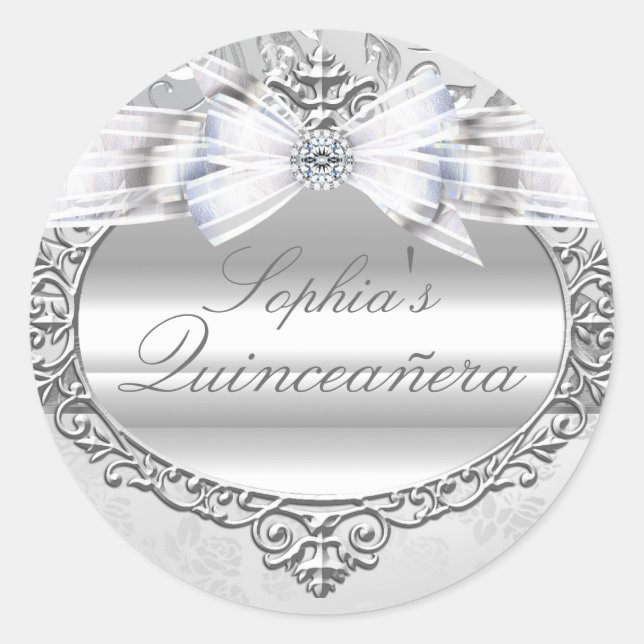 Silver Rose & Bow Quinceanera Sticker (Vorderseite)