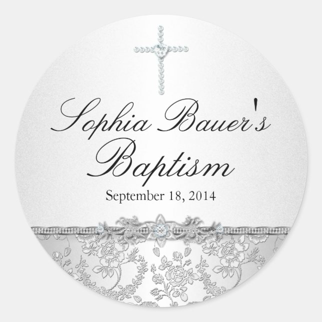 Silver Rose & Cross Baptisse Sticker (Vorderseite)