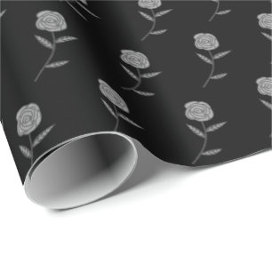 Silver Rose Ditsy Floral Black Holiday Geschenk Geschenkpapier