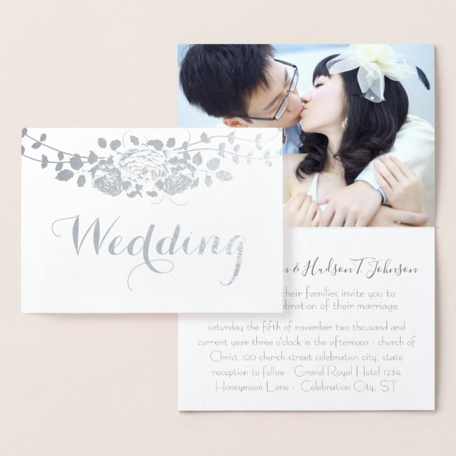 Silver Rose Foil Typografy Wedding Einladungen (Anzeige)