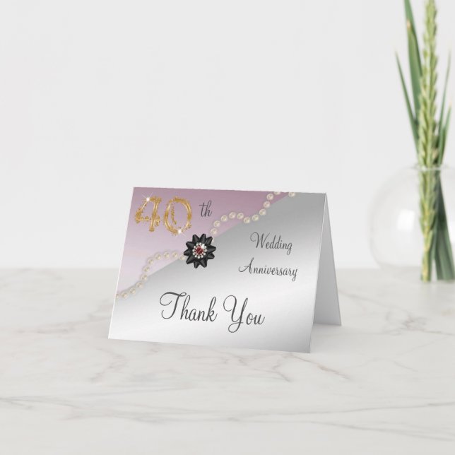 Silver Rose Gold 40 Jahre Jubiläum Vielen Dank Dankeskarte (Vorderseite)