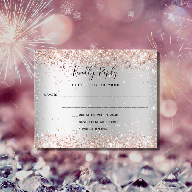 Silver Rose Gold Budget Hochzeit RSVP Karte (Von Creator hochgeladen)