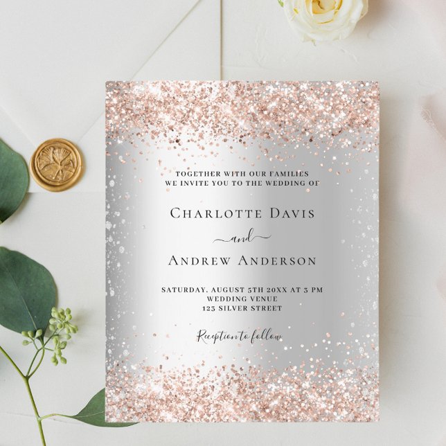 Silver Rose Gold Budget Hochzeitseinladung (Von Creator hochgeladen)