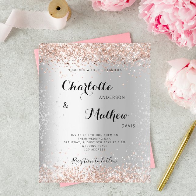 Silver Rose Gold formelle Budget Hochzeitseinladun (Von Creator hochgeladen)