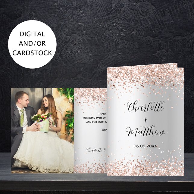 Silver Rose Gold Foto Hochzeit danke Karte (Von Creator hochgeladen)