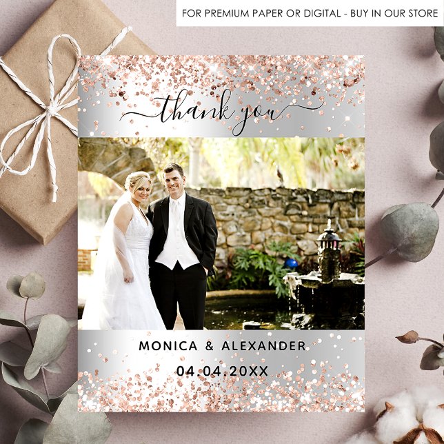 Silver Rose Gold Foto Hochzeit danke Karte (Von Creator hochgeladen)