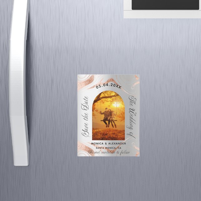 Silver Rose Gold Foto Hochzeit speichern Sie das D Magnetkarte (Von Creator hochgeladen)